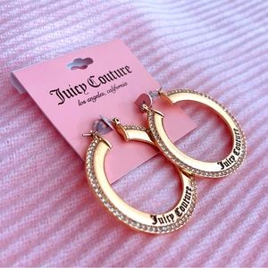 Juicy Couture Rhinestone Gold Tone Flat Hoop Earrings